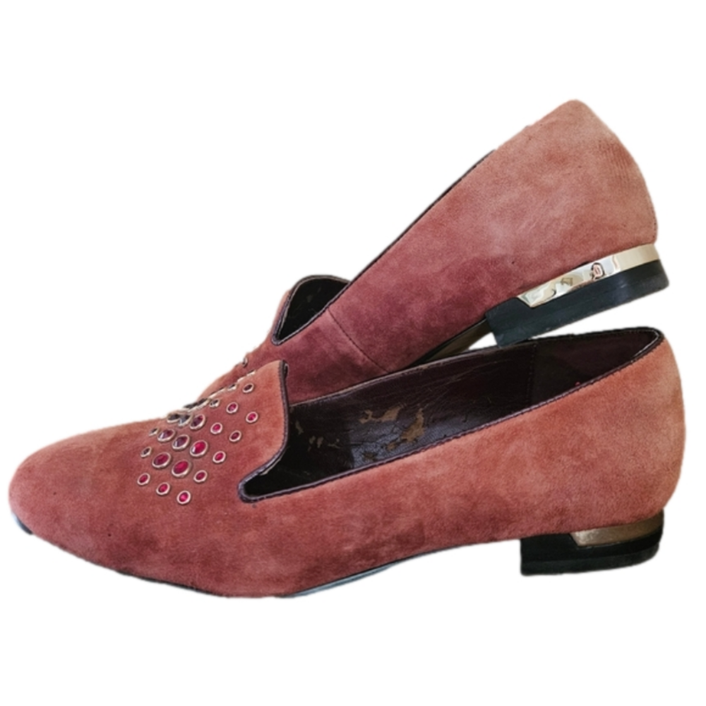 Isola Burgundy Genuine Suede Leather Red Stone Slip-on Flats Shoes-Size 6 - Picture 3 of 8